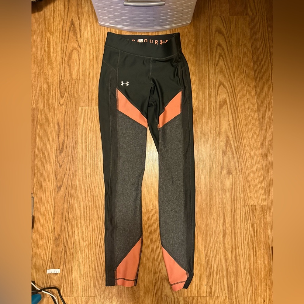 Under Armour Black Compression Leggings with Coral Accent